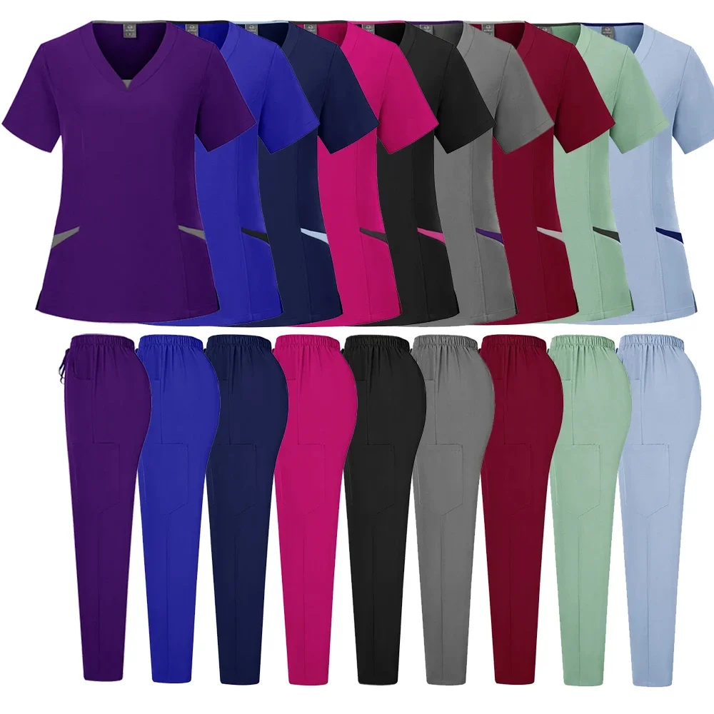 고품질 의료 유니폼 여성 스크럽 세트 간호 액세서리 병원 미용실 스파 작업복 정장 수술 가운