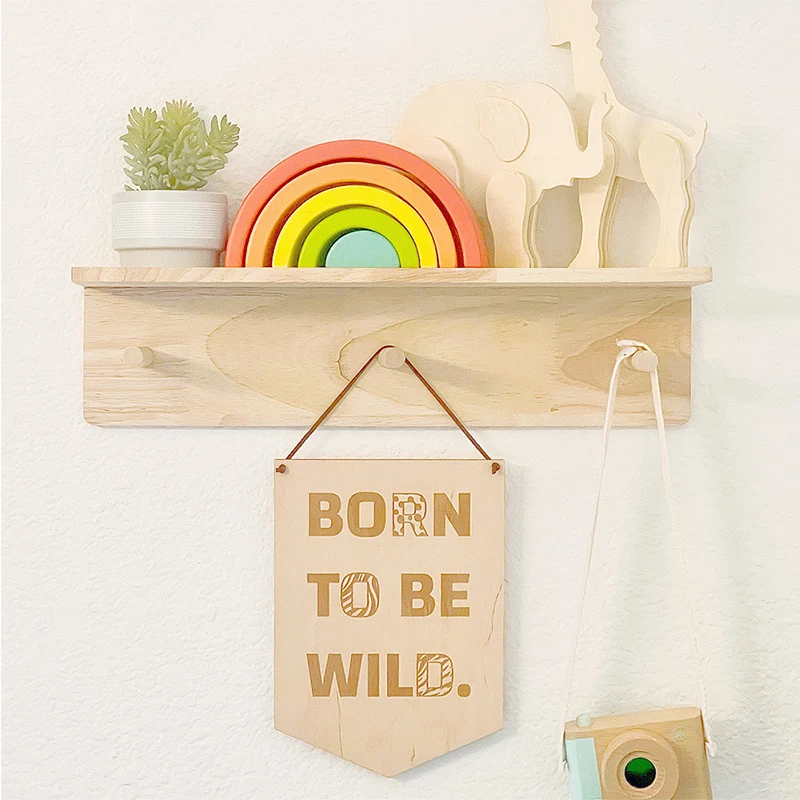 Baby Room Positive Slogan Sign Wooden Wall Door Hanging Banner Born To Be Wild Letter Board Children Nursery Room Decorations