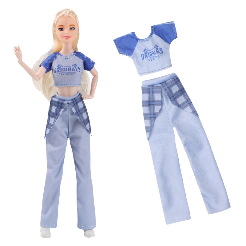 Nowe 1 Zestaw 1/6 Modne Stylowe Ubrania dla Lalek 11,5''/30cm Top i Spodnie w Kratę Dec Ubrania Akcesoria dla Lalek Zabawki