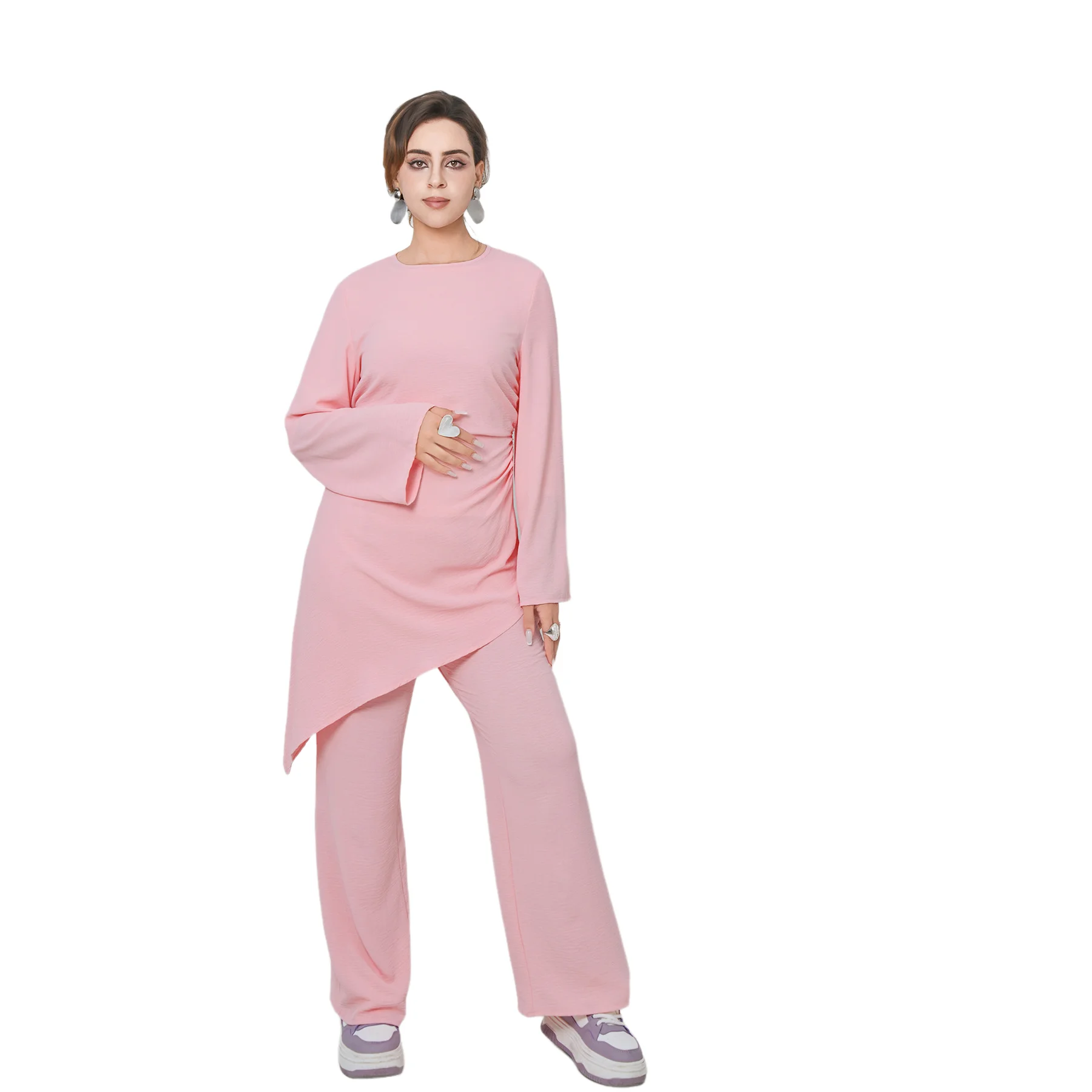 

Women Muslim Two Pieces Set Blouse Wide Leg Pant Musulman Ensemble Shirt Ramadan Modest Islamic Clothing Turkey Suit Arab Robe