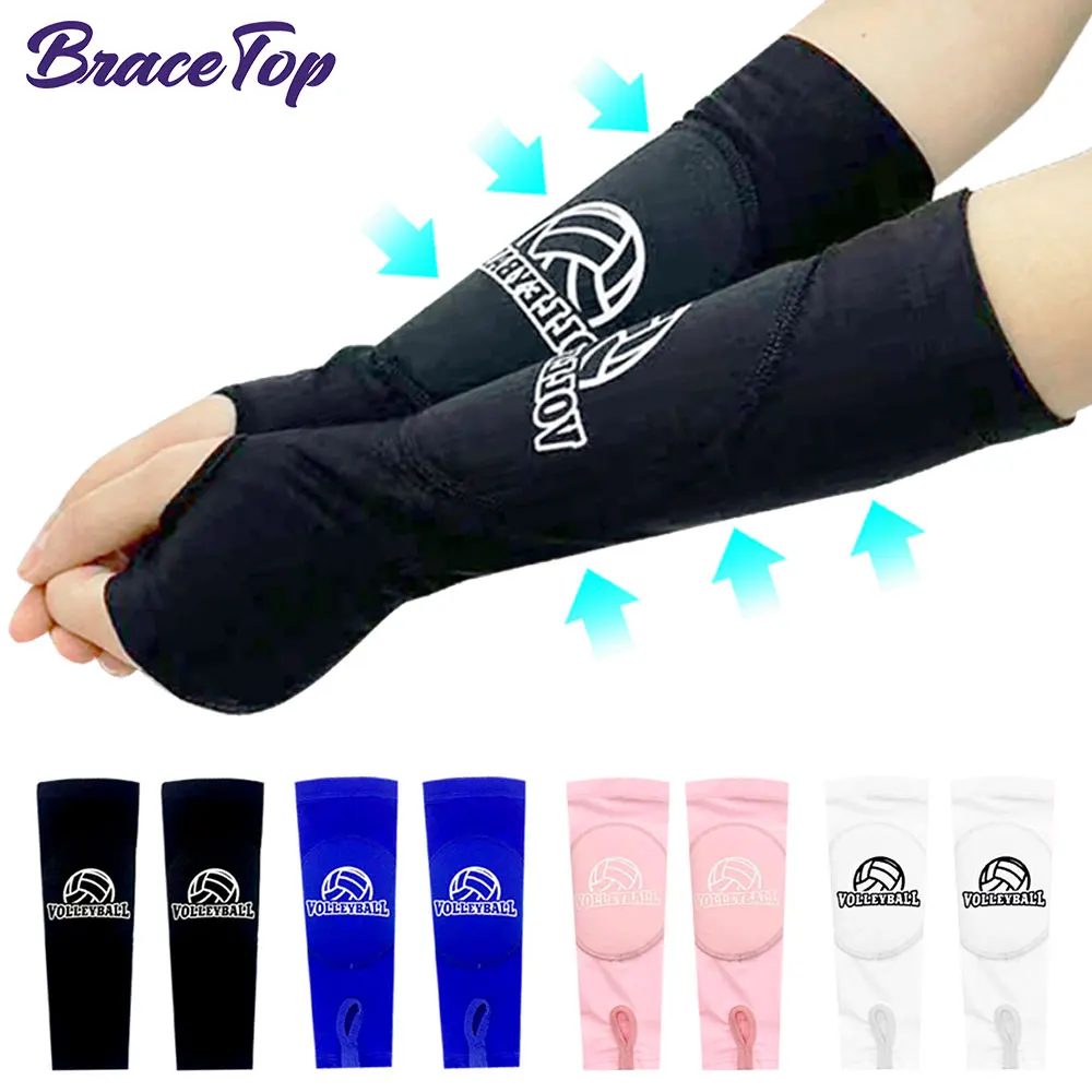 1Pair Volleyball Arm Sleeves Passing Forearm Sleeves with Protection Pad & Thumbhole for Youth Adult Children Protect Arms Sting