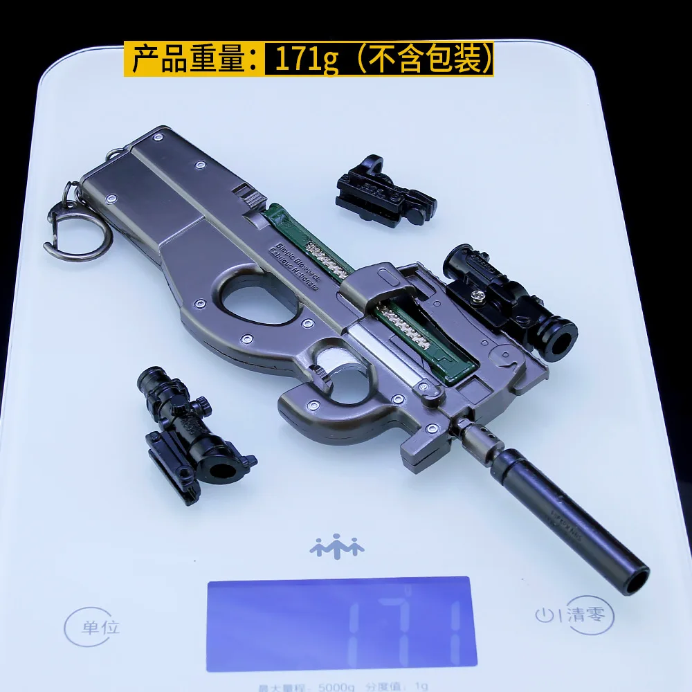 Gra w walkę z bronią, gadżet dla chłopca, zabawka Seiko, pistolet P90, odłączany mini karabin szturmowy, brelok, w całości metalowe rekwizyty do zabawy w dom.