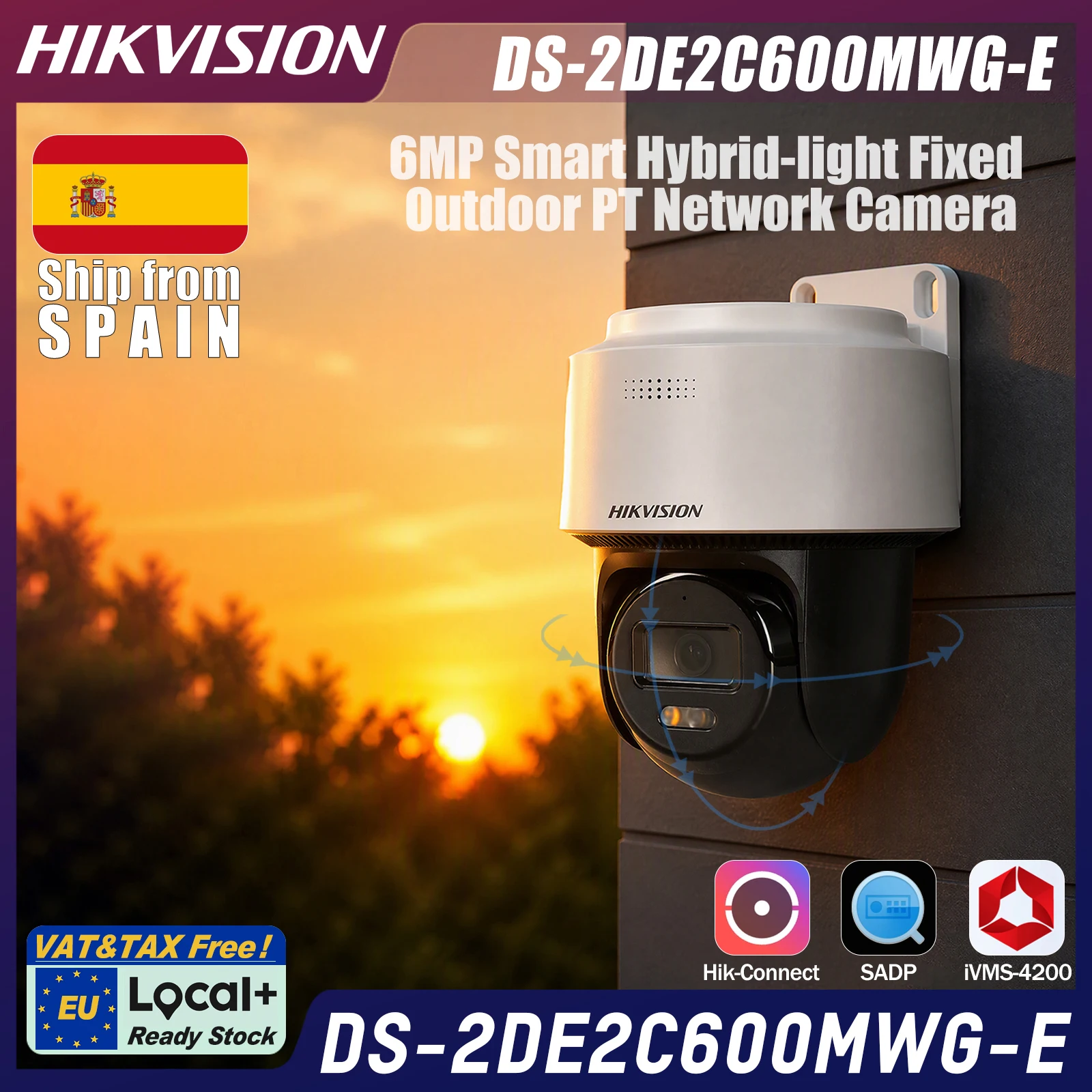 DS-2DE2C600MWG-E Hikvision Local+ telecamera Mini PT 6MP 2.8mm Smart Hybrid Light, IR e luce bianca 30m, Auto-Tracking Lite, audio bidirezionale, slot scheda 512GB, PoE, IP66