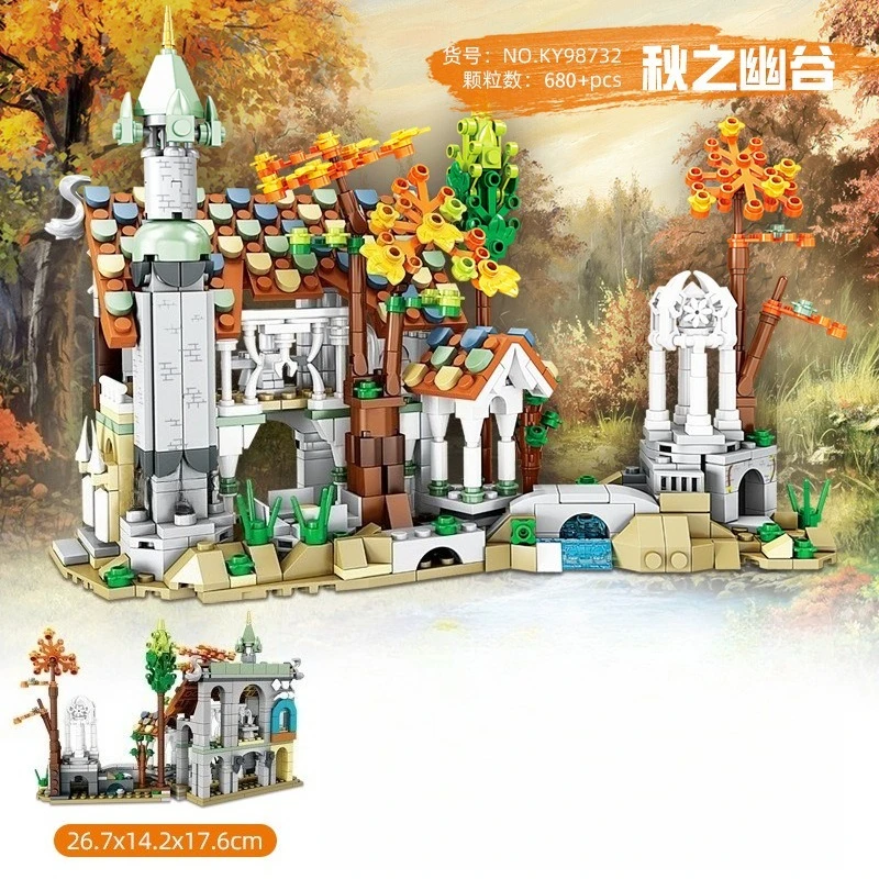 نموذج منزل تجميع تعليمي للأطفال لبنة البناء لعبة قلعة وادي الخريف