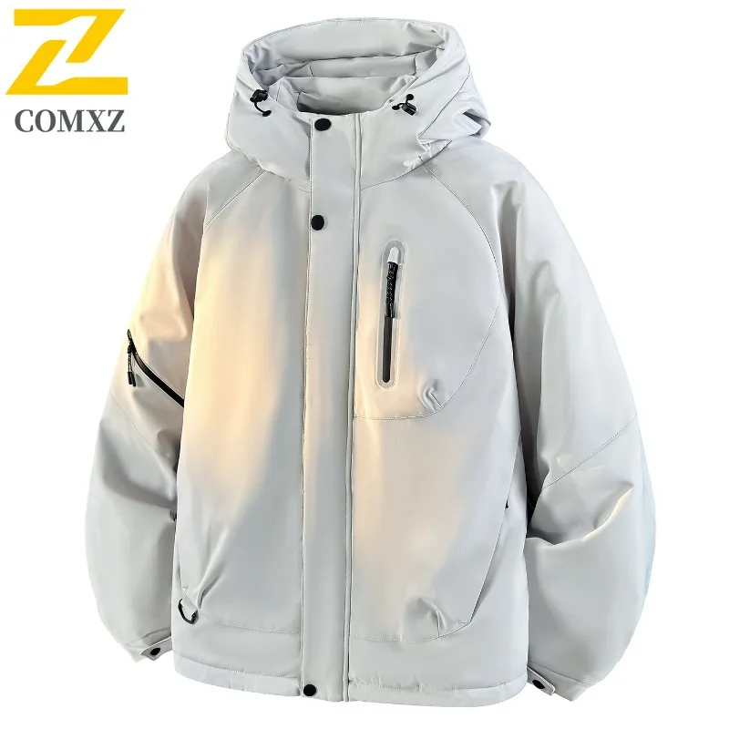 

COMXZ Casual Men Down Jacket Hooded Outdoor Biking Cold Proof Parka Leisure Extreme Comfort Wind Resistant Winter Clothing