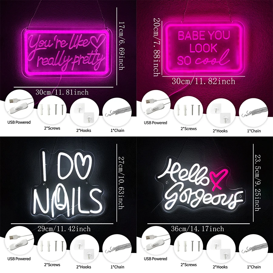 You'Re Like Really Pretty Led Neon Sign, 3D Carved Letter Icon, Used For Beauty Salon Studio, Dressing Room And Nail Salon Decor