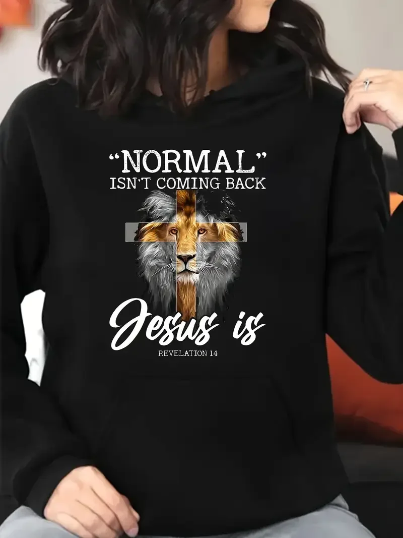 

Толстовка с принтом Lions Normally Don't Come Back But Jesus Does Женская толстовка больших размеров с длинным рукавом Мягкая удобная 550 г/м2