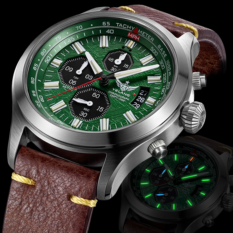 Yelang V1029S мужские кварцевые часы 42 мм Япония OS00 механизм T100 светящиеся 10 бар 100 м водонепроницаемые спортивные часы в стиле милитари