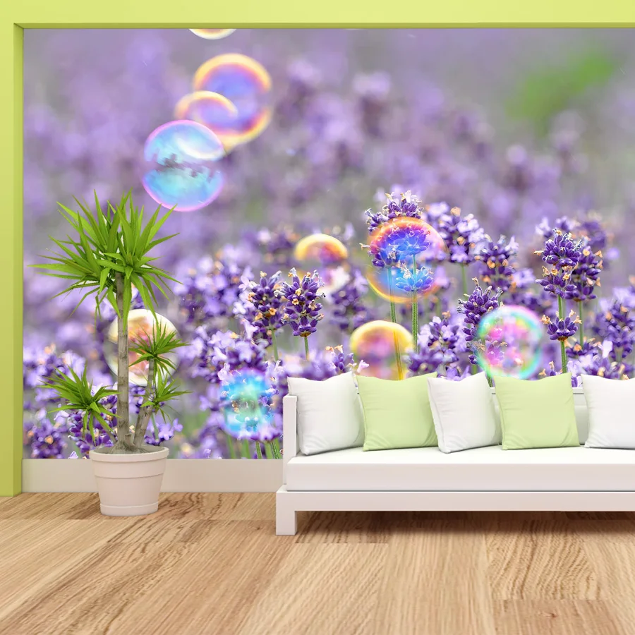 Self Adhesive Optional, 21+ Waterproof Floral Spring Season Lavender Bubbles Wallpaper for Living Room Walls Papers Home Decor
