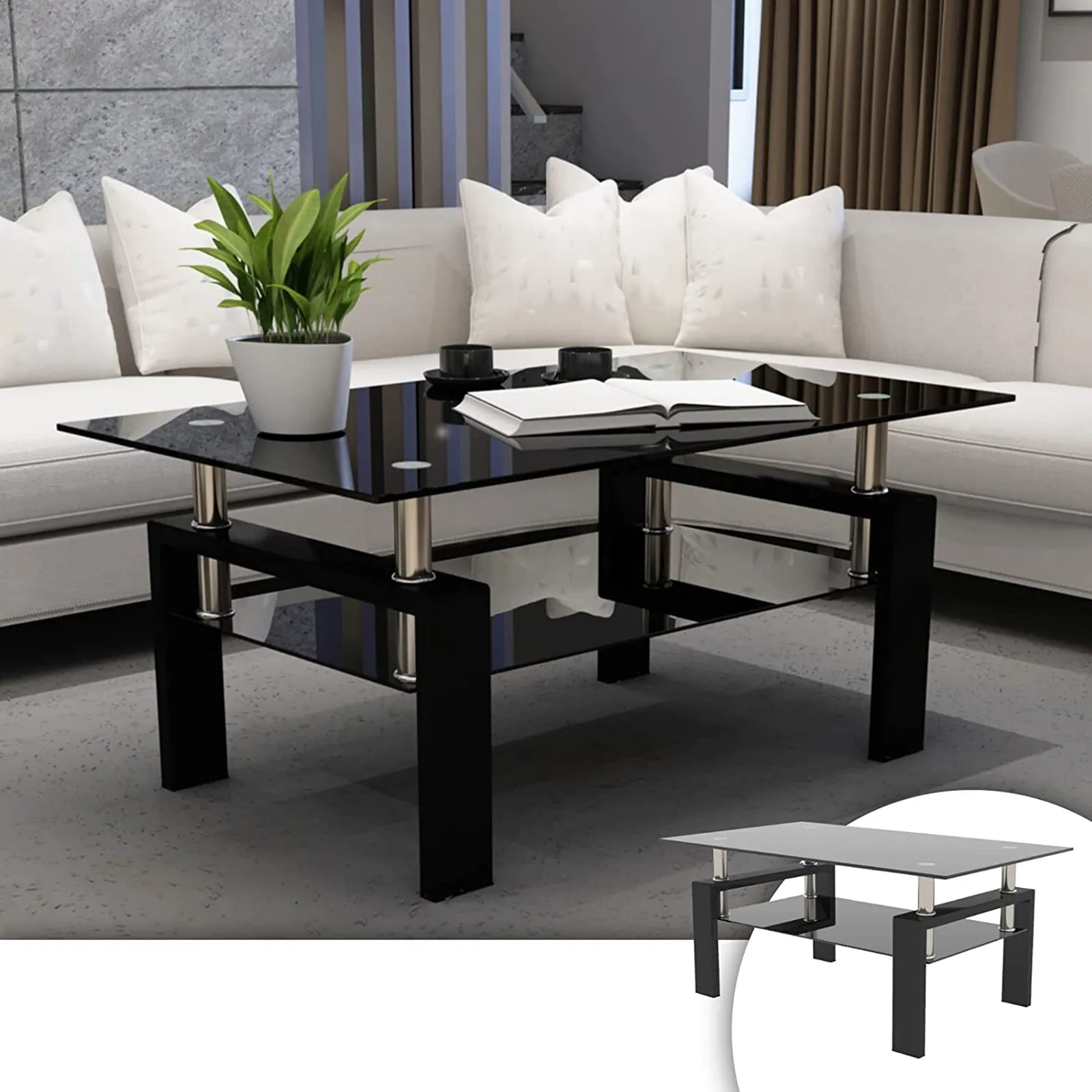 طاولات المقهى الحديثة مقاس 37 بوصة طاولة قهوة مستطيلة الشكل مع رف لأثاث غرفة المعيشة والمنزل #2