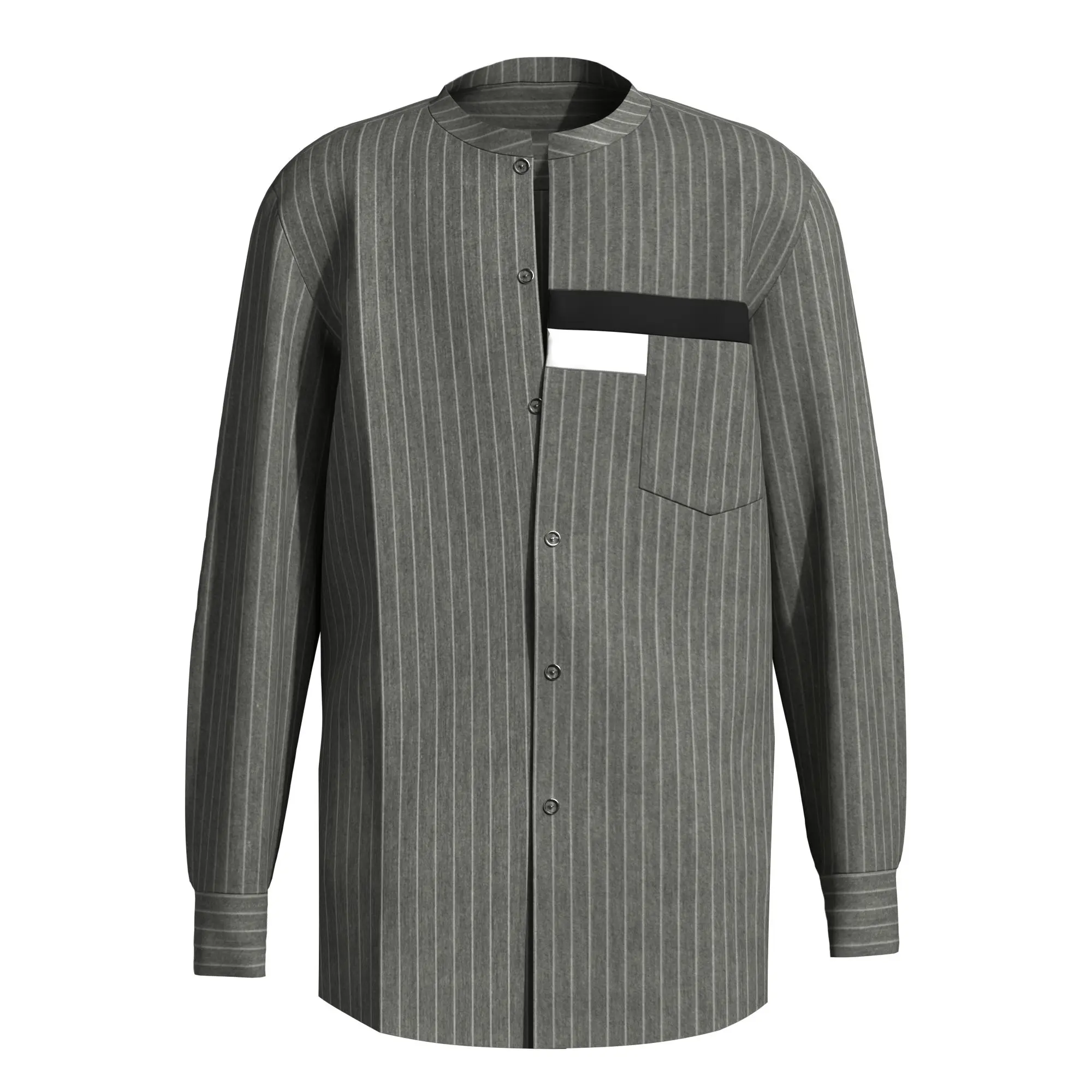 New African Men Vertical Stripe Tunic Shirt, Suit Fabric Long Sleeve Top with Contrast Pocket, Assorted Colors WYN2052