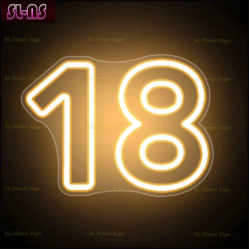 Big 60X45cm High Number 18 Neon Sign Birthday Decor LED Light Up Signs for Party Decoration Numbers 18 Lamp 18th Birthday Gift