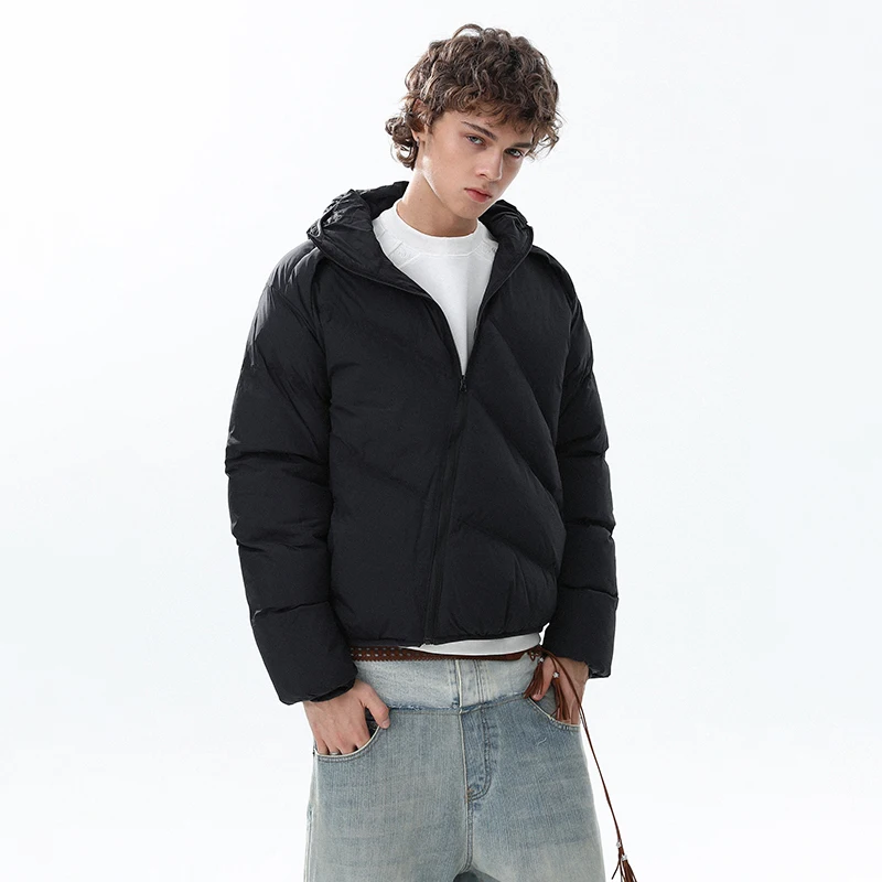 LUZHEN 2025 شتاء جديد الموضة المتخصصة تصميم مائل سستة مقنعين معطف مبطّن الرجال وسيم بلون الخبز سترة سترة JY4946