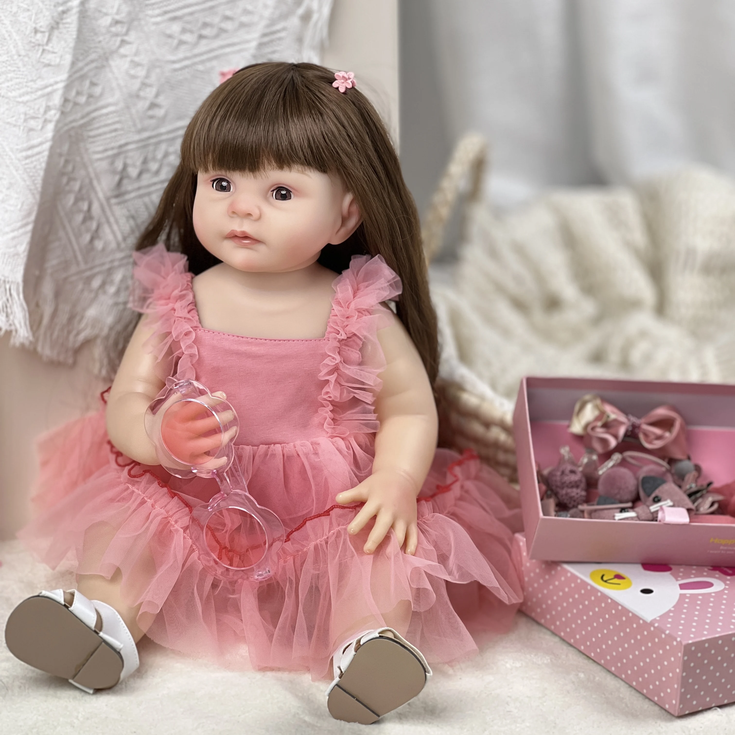 

22" Blinking Eyes Reborn Toddler Dolls Girls Full Body Soft Vinyl Handmade Painted Lifelike Reborn Dolls Muñecos Reborn