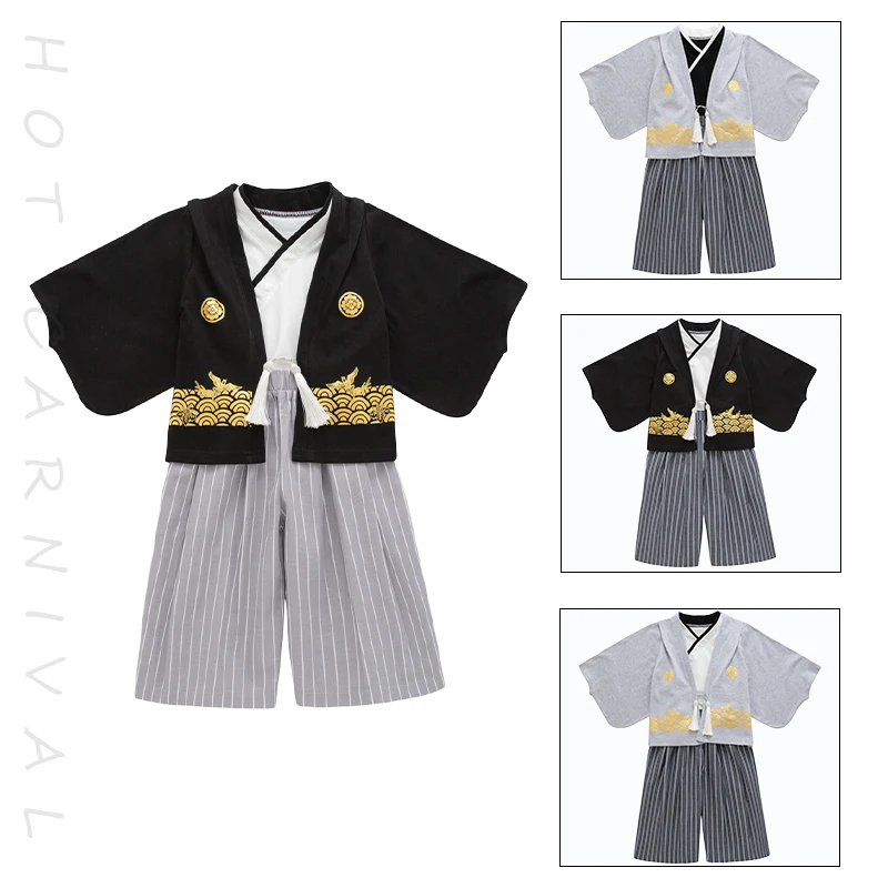 Conjunto de quimono para meninos, roupa de bebê tradicional jinbei para casamentos, graduações, cereja, vestido com suspensório para crianças pequenas