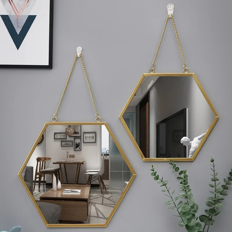 Based Handicraft Decorative Mirrors Nordic Hexagon Toilet Vanity Decorative Mirrors Hanging Bath Miroir Room Decor