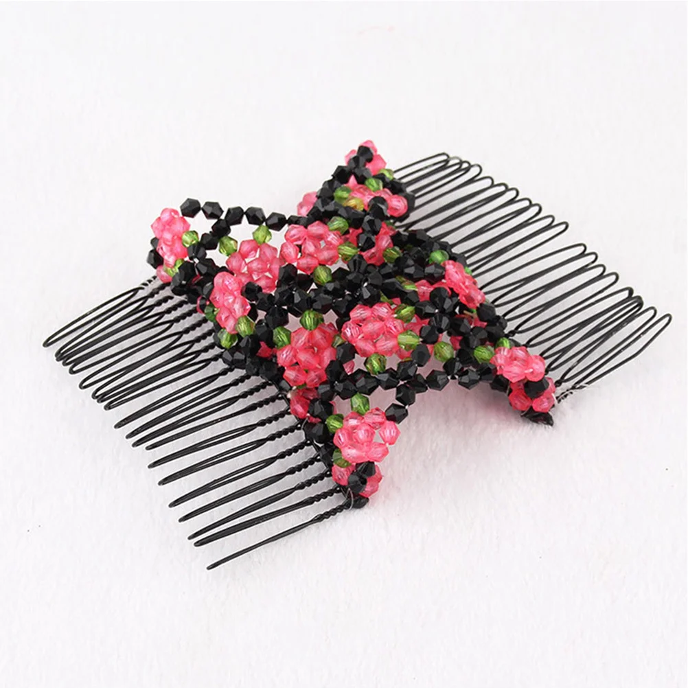 

4pcs Beaded Double Hair Comb Clip Stretchy Hair Slide Accessories For Women Girls Durable Decorative Hairpins Fashionable Bun