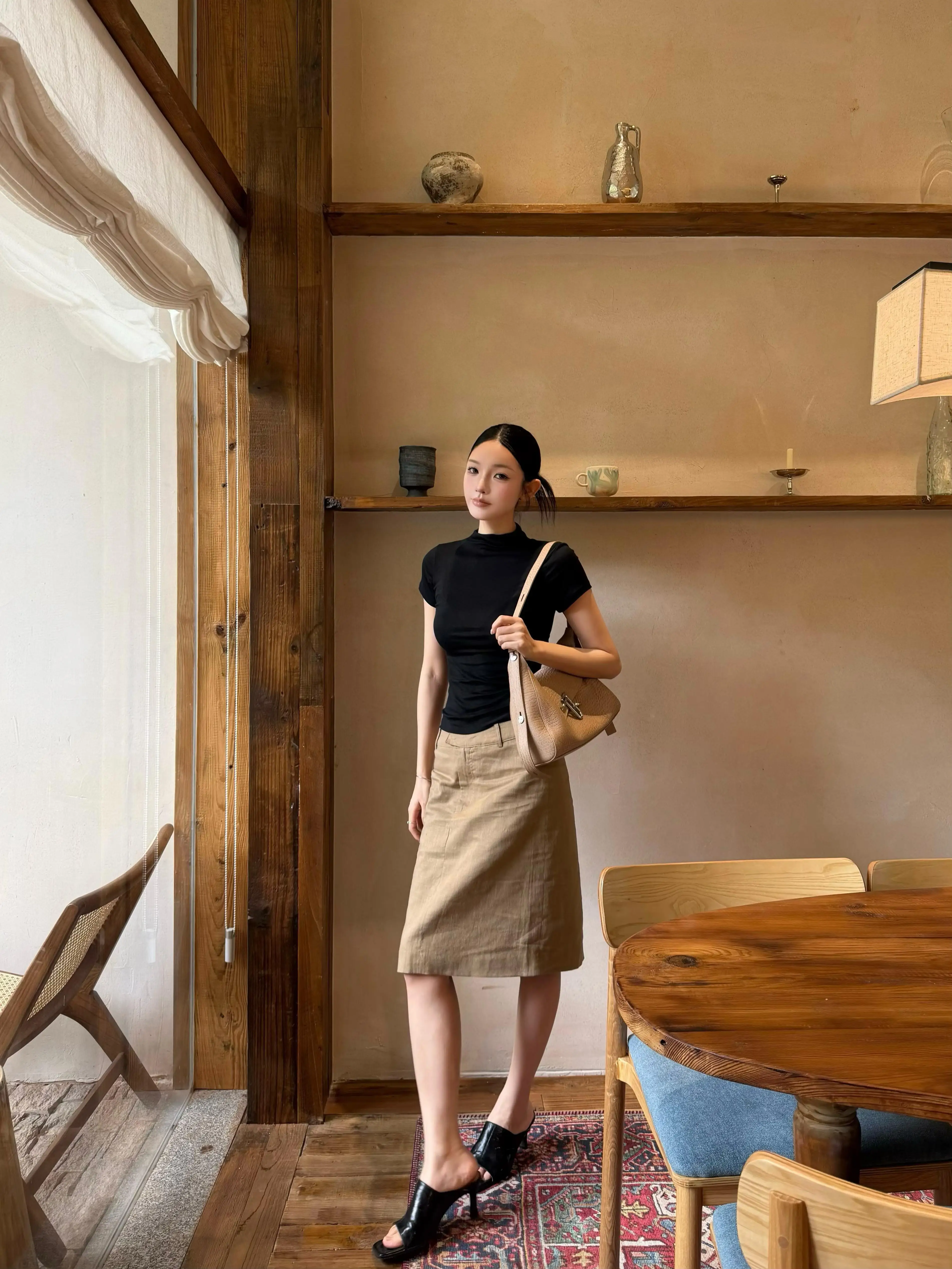 

Retro Kaki Linen Skirt Half-length Casual Women's Spring Summer New Style Versatile Mid-axle Slit Suit Midi Skirt