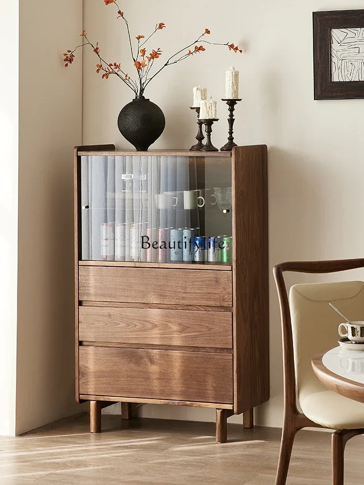 

Solid wood side cabinet small apartment North American black walnut locker Nordic