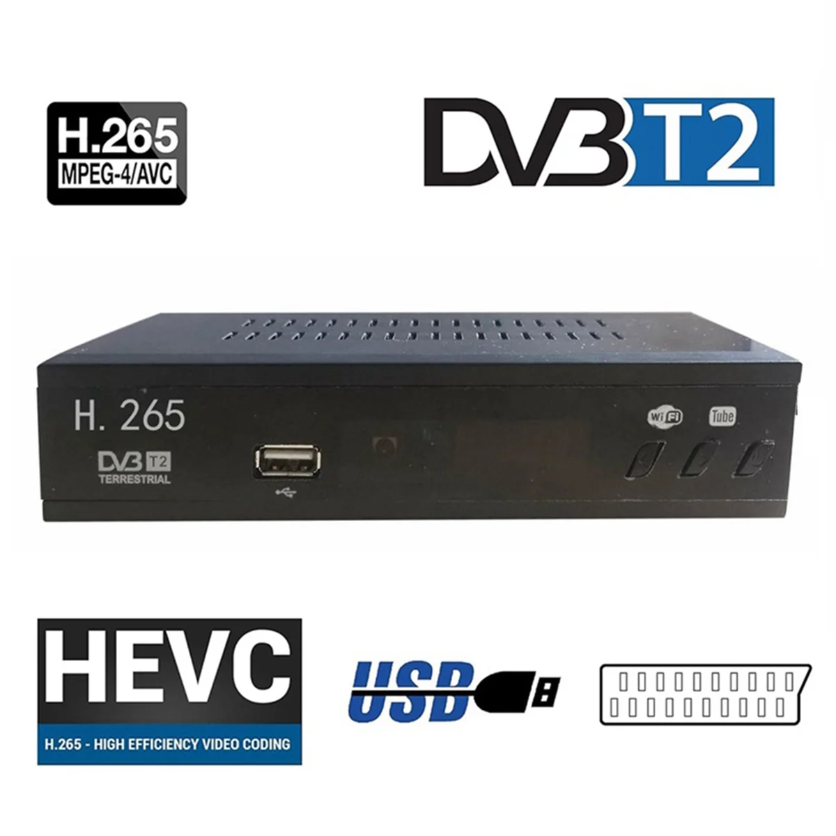DVB T2 HEVC 265 Digitale TV-tuner DVB-T2 H.265 1080P HD Decoder USB Terrestrische TV-ontvanger EPG Set Top Box, EU-stekker