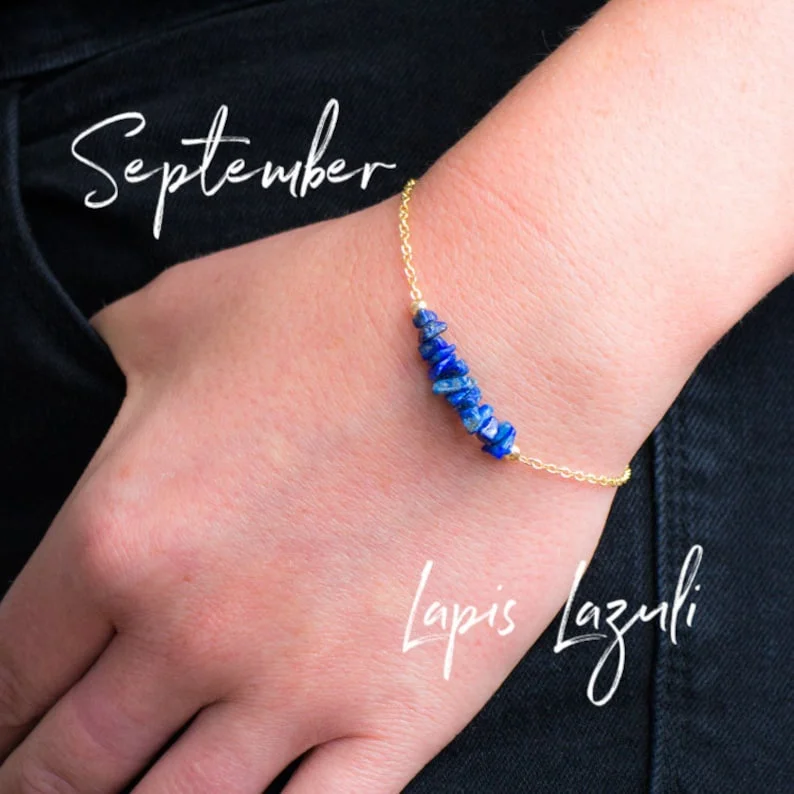 Raw Lapis Lazuli Bracelet, September Birthstone Jewelry Gifts for Her, Raw Crystal Bracelets for Women