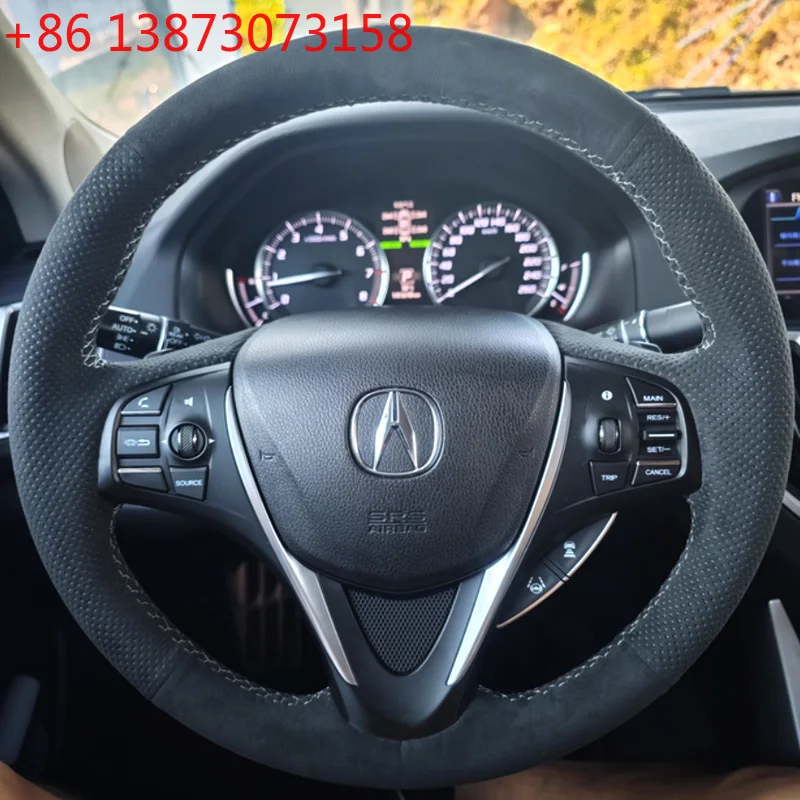 Hand Stitched Black Perforated Suede Leather Car Steering Wheel Cover for Acura Tlx  Tlx-l 2016 2017 2018 2019 2020
