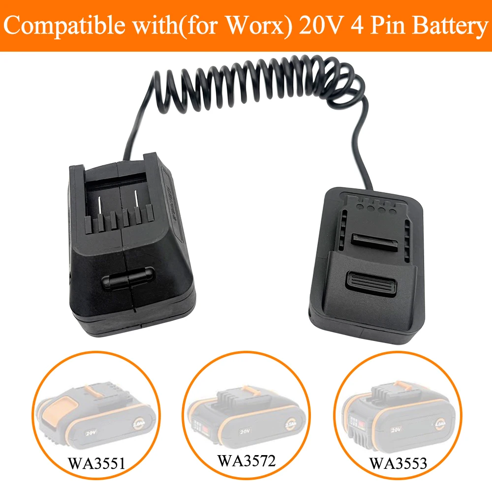 

Power Tools 2 In 1 Adapter Converter Extended Line Connector Weight Reducer for Worx 20V 4 Pin Battery for Worx 20V 4 Pin Tools