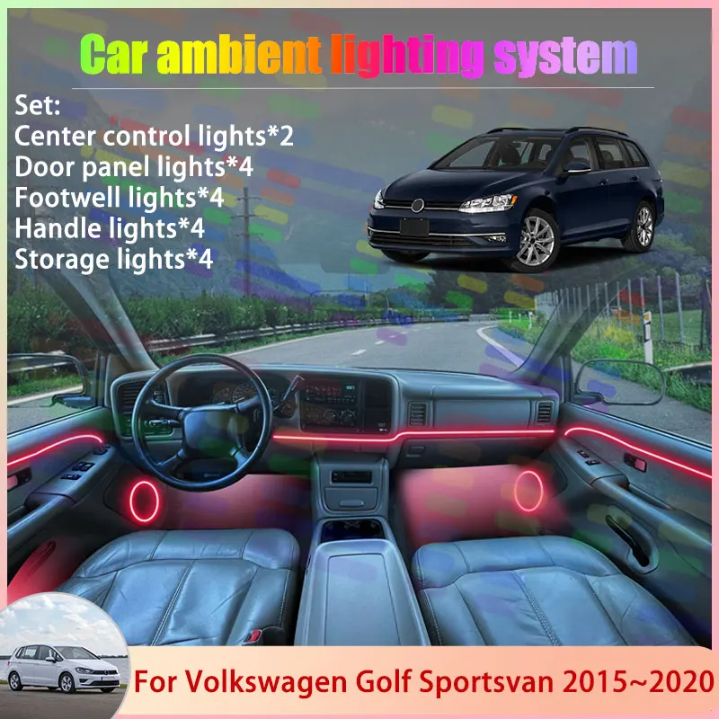 

For Volkswagen Golf Sportsvan 2015~2020 2016 2017 2/24 in 1 Car Atmosphere Light Lamp RGB Shade Ensemble Streamer Atmosphere Set