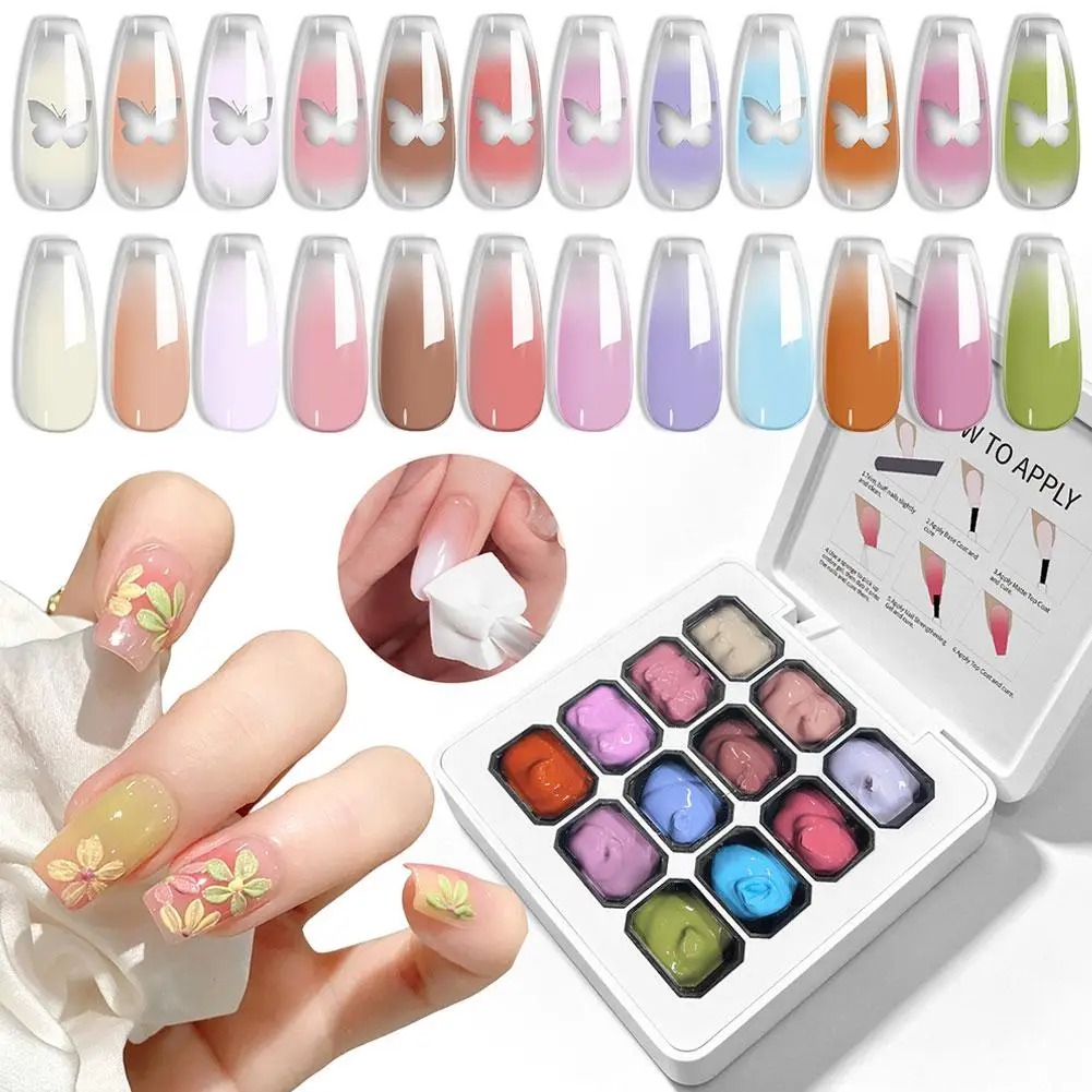 12 Colors Gradient Color‑Changing Solid Nail Gel Palette,Temperature‑Gradient UV LED Curing Nail Art Gel for DIY Manicure