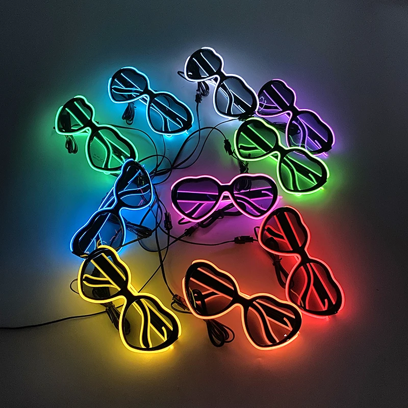 1/5/10pcs Light Up Heart-shaped Glasses Wedding Decor LED Luminous Sun Glasses Hen Night Party Photo Props Neon Glasses Supplies