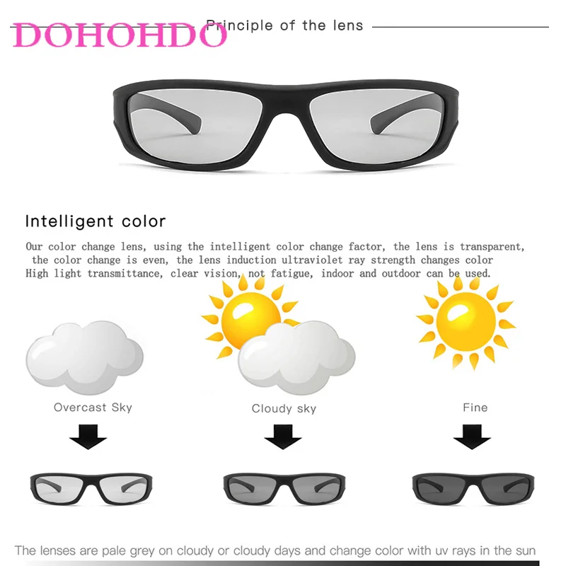 DOHOHDO Photochromic Glasses Polarized Sunglasses Men Discoloration Square Sunglasses Driving Goggles Sport Chameleon Eyewear