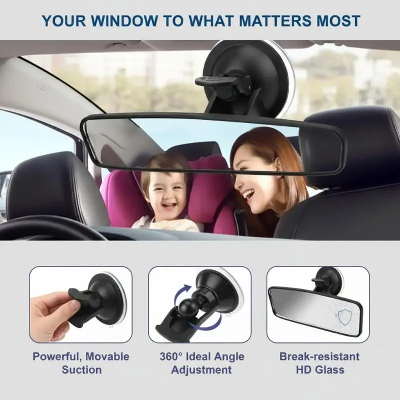 Interior Rear View Mirror 360 Degree Rotating Wide Angle Rearview Mirror Adjustable Suction Cup Universal Car