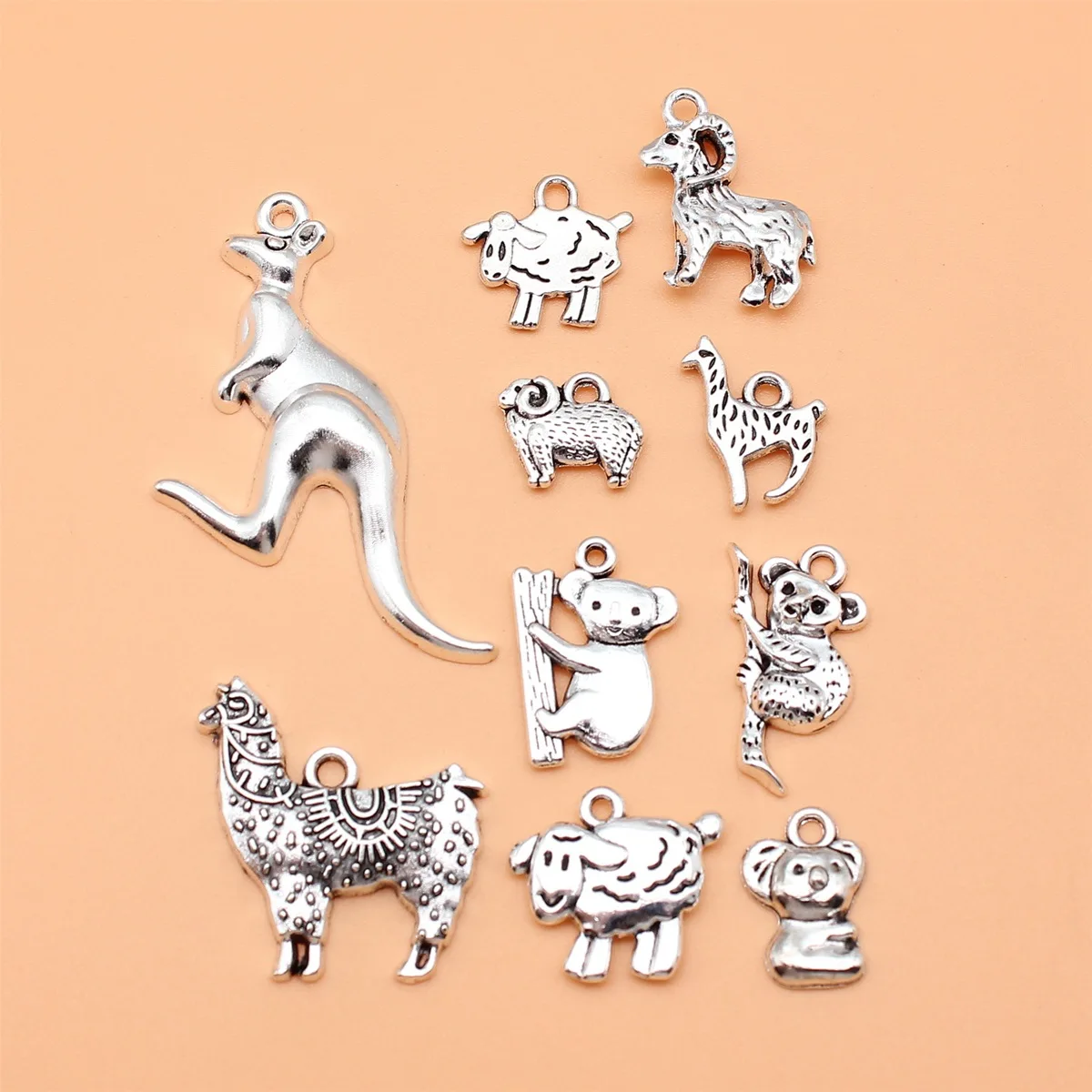 150Pcs/Bag 10 Styles Antique Silver Color Australian Animal Kangaroo Koala Alpaca Sheep Charms Pendant Diy Jewelry Accessories