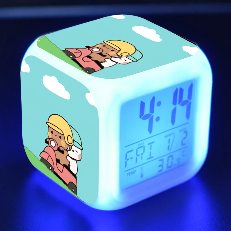 Panda Bear Bubu Dudu Alarm Clocks Kids Room 7 Color Changing Multifunction Sensing Glowing Desk Clock Child Christmas Gifts