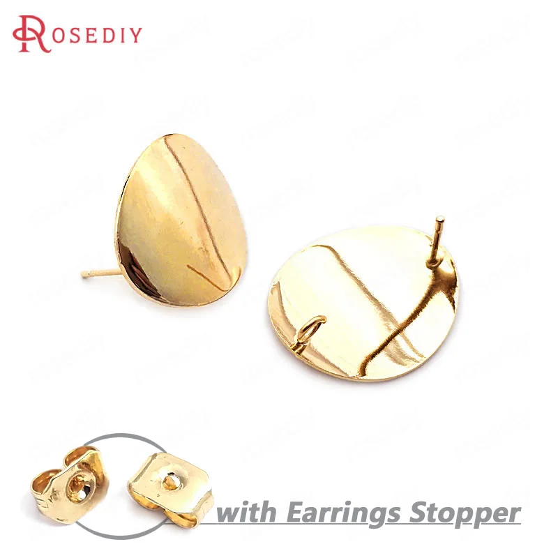 

(F339)10 pieces 22.5*19mm High Quality Gold Color Brass Glossy Arc Surface Oval Stud Earrings Pins Findings Accessories