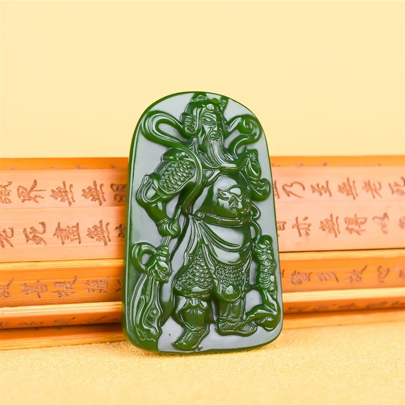 

Natural Green Jade Guan Yu Pendant Necklace Chinese Hand-carved Charm Jadeite Jewelry Fashion Amulet Gifts for Men