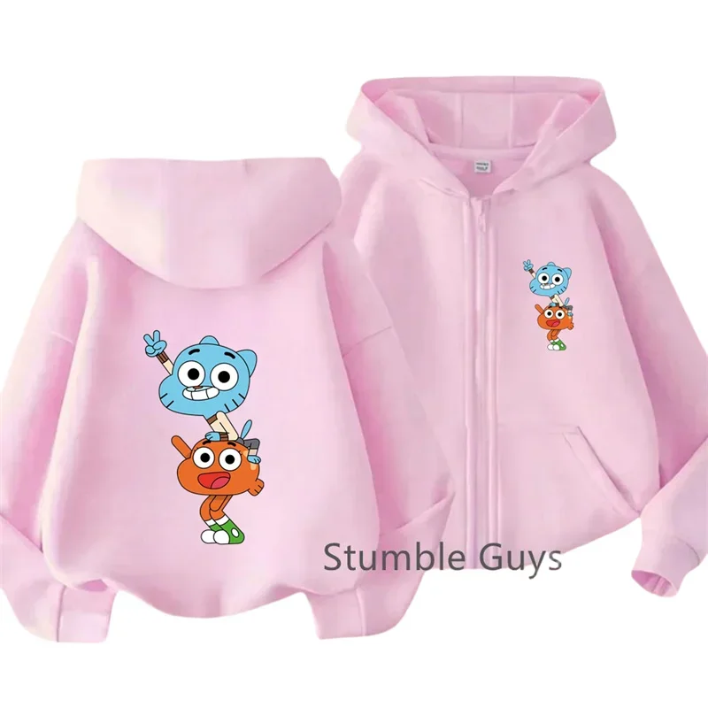 Детская толстовка на молнии с принтом персонажей мультфильма Amazing World Gumball Darwin, с длинными рукавами, свободного кроя, повседневная верхняя одежда в стиле аниме