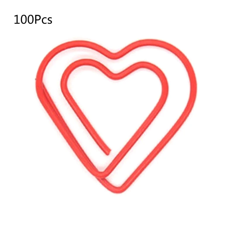 100Pieces Heart Paperclips Heart-shape Paper Clamps File Clips Book Page Divider