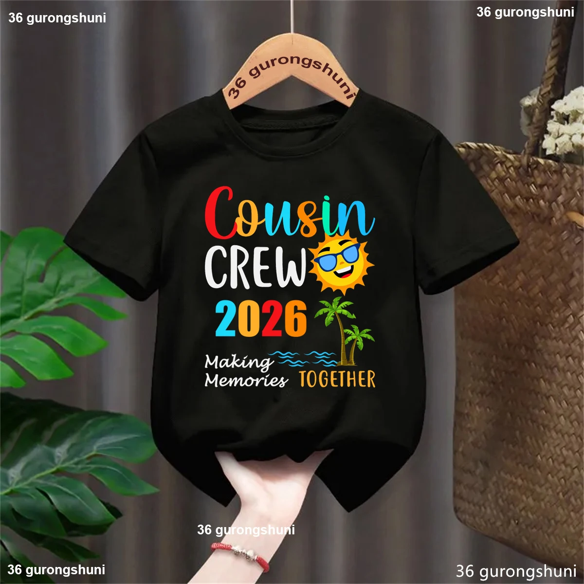 Cousin Crew Beach 2026 Printed T Shirt Girls/Boys Holiday Travel T-Shirt Kawaii Kids Clothes Summer Short Sleeve Tshirt Tops