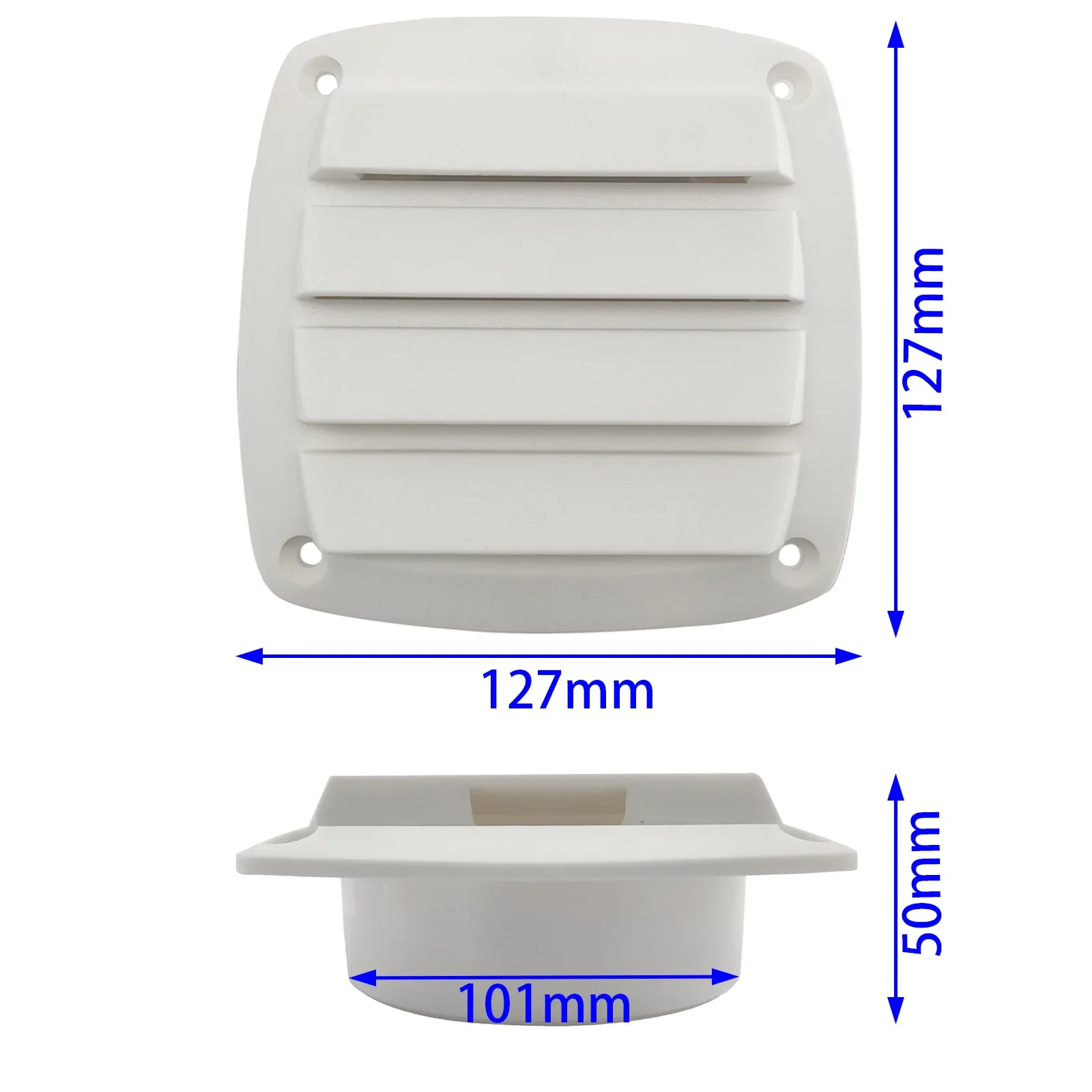 White Plastic Ventilation Window Exhaust Duct Ventilation Board 127 * 127 * 50mm Marine Yacht RV Accessories