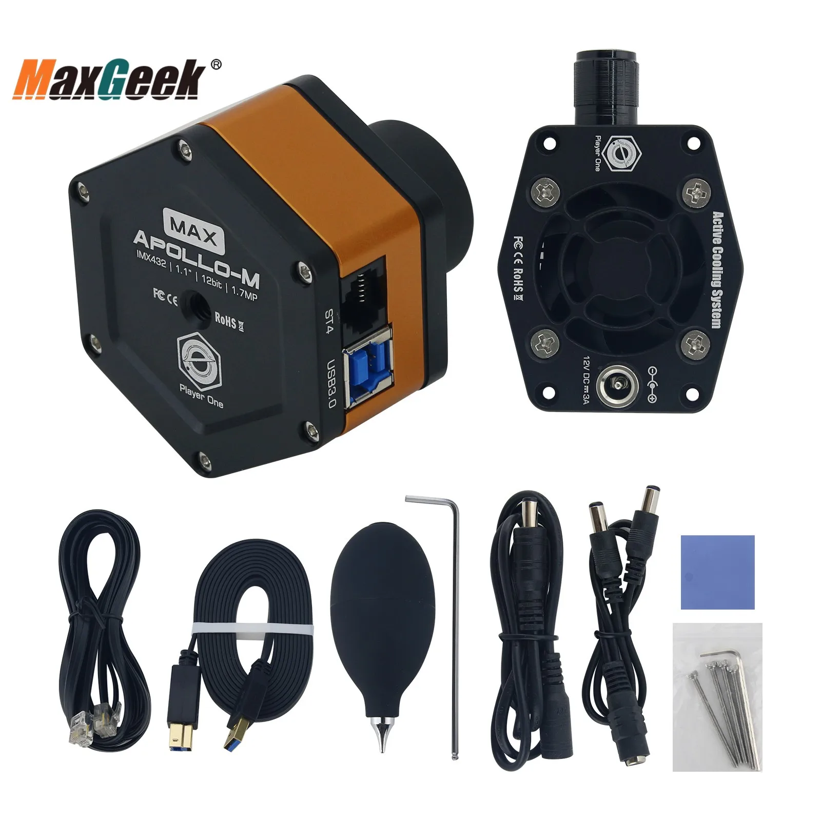 Maxgeek Player One Apollo-M MAX IMX432 1.7MP Solar Mono Camera Astronomical Camera 256M DDR3 (without ACS)