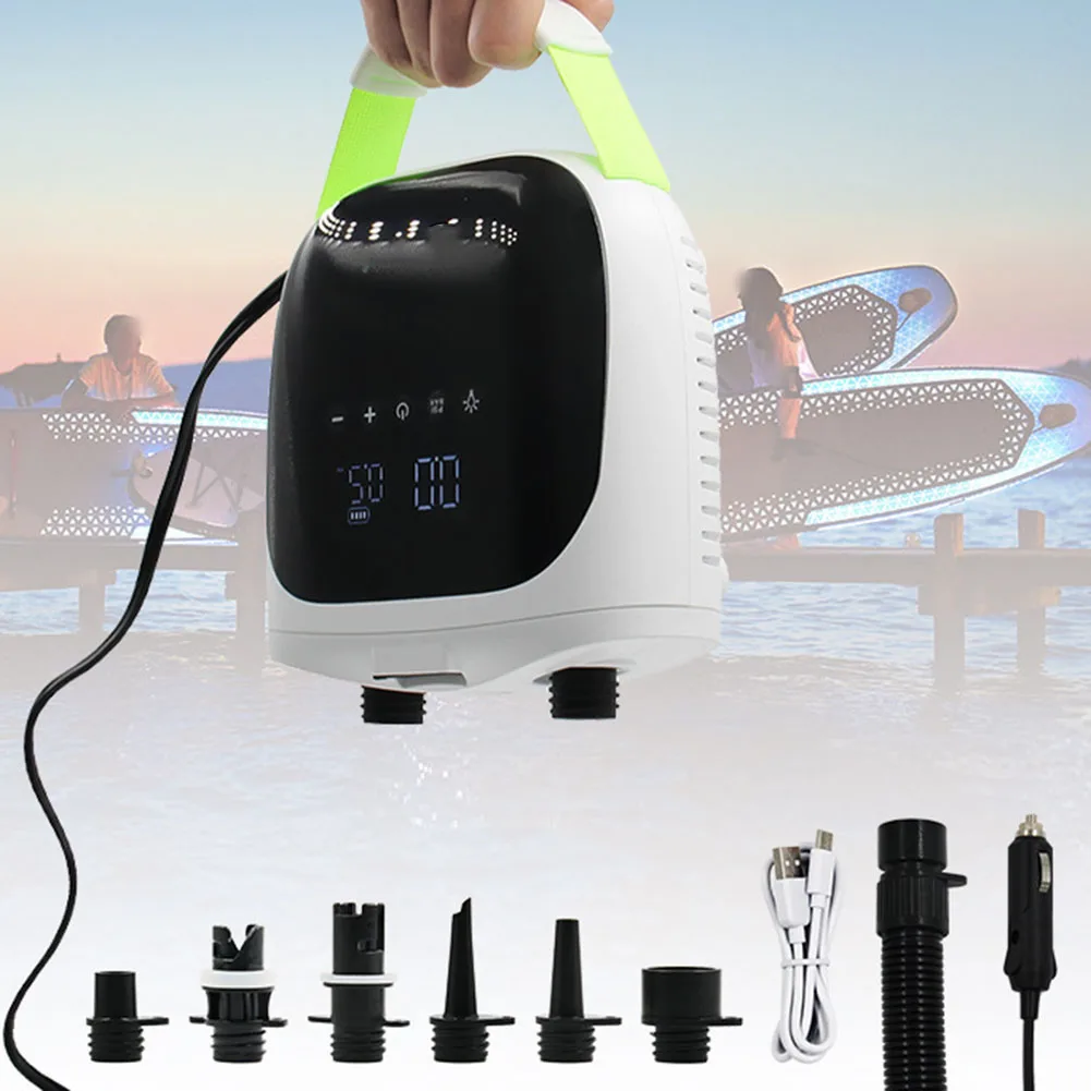 

Electric Air Pump 20PSI Lithium Battery Wireless Inflation Pump With 6 Nozzles For Paddle Board Boat Mattres Accessories