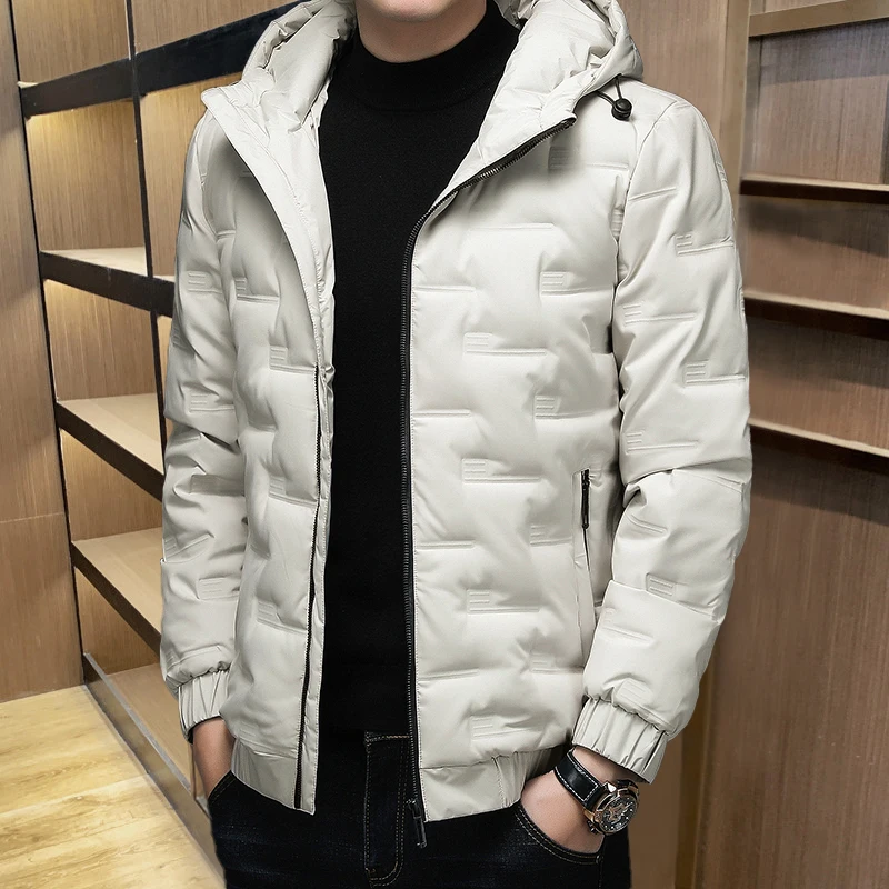 

Мужская уличная зимняя теплая стеганая куртка, модные легкие пуховики, новые мужские короткие парки с капюшоном, зимнее белое пальто на утином пуху