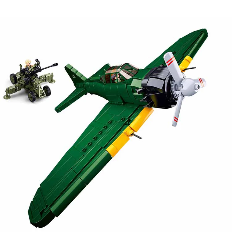 World War II Japan Mitsubishi A6M Shipborne Zero Fighter Building Blocks WW2 Battle Bomber Military Weapons Model Brick Toy Gift