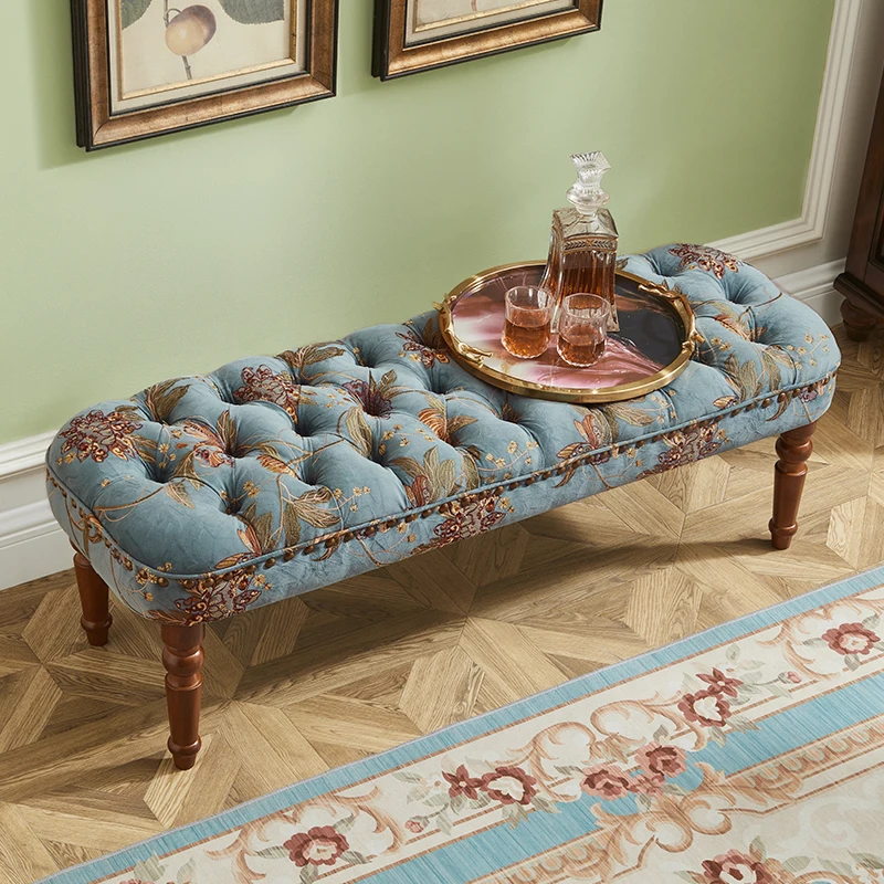 

American fabric bench, bedside stool, household living room, shoe changing stool, European solid wood coffee table stool