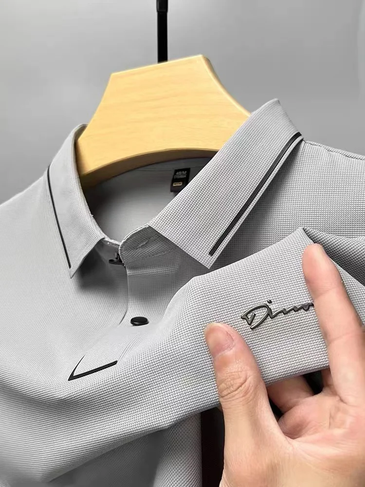 High end luxury brand fashion hot diamond short sleeve Advanced printed POLO shirt summer new Korean version men's lapel T-shirt - Image 3