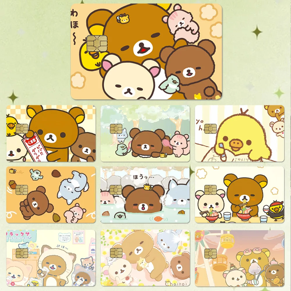 Cartoon Cute Bear Rilakkuma Sticker Bus Card PVC Film Skin Sticker DIY Waterproof Small Chip Credit Card Decoration Sticker