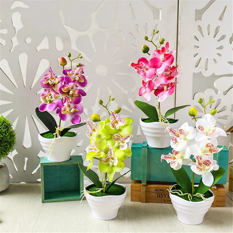 Artificial Butterfly Orchid Flower Plants In Pot Artificial Greenery Creative Ornaments Simulation Potted Plants Home Decor