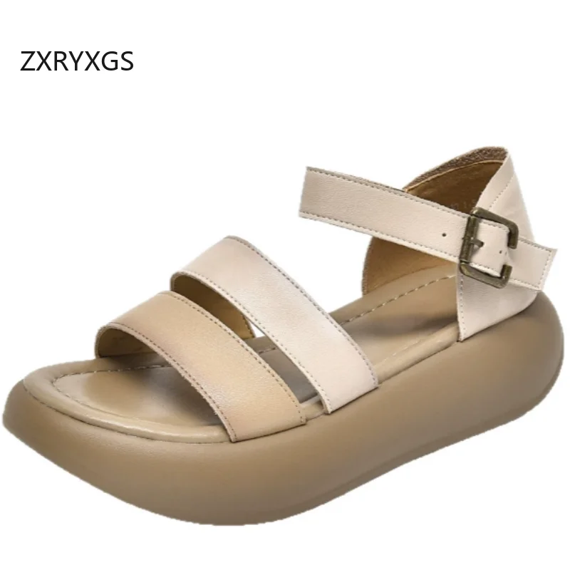 ZXRYXGS Summer Spell Colors Open Toe Women Genuine Leather Sandals Platform Height Increase Sandals Comfort Trendy Sandals 2026