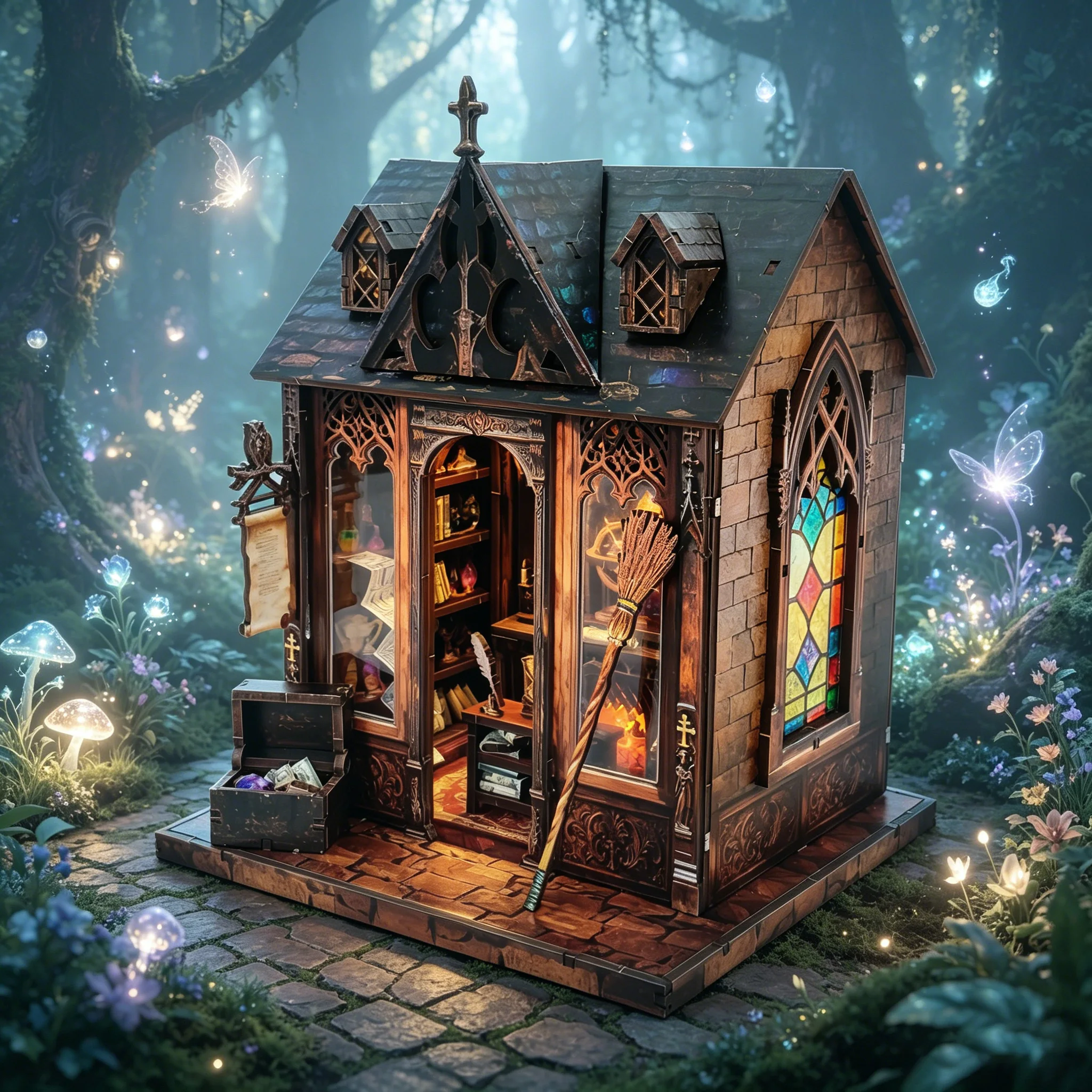 Wooden Bookends DIY Miniature House Kit Magic Castle 3D Building Tiny Model Puzzle Bookshelf Decor